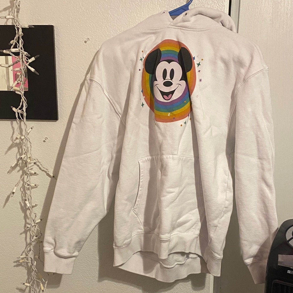 Disney White Sweater with Rainbow Mickey Graphic